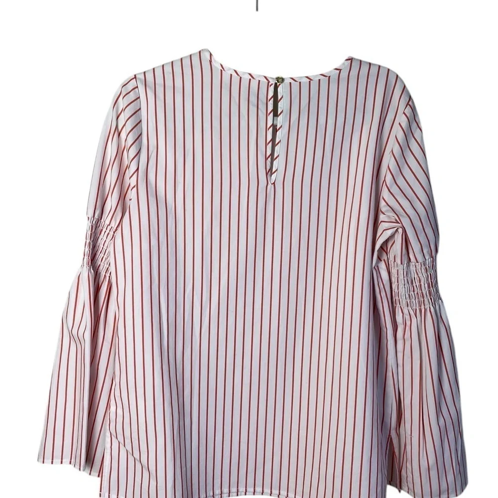 Michael Kors White and Orange Ruched Bell Sleeve Blouse